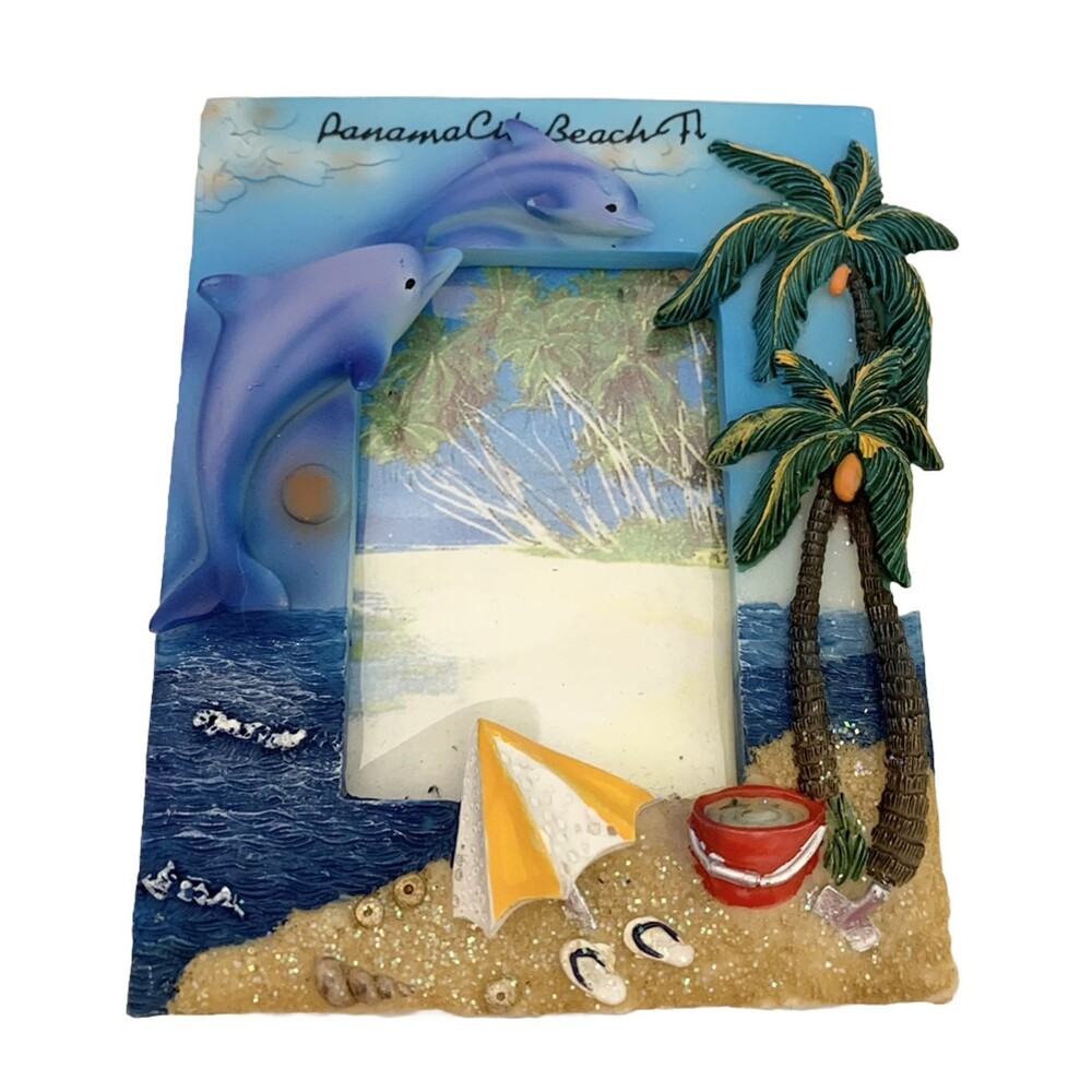 3D Panama Beach Florida Resin Picture Frame 3” x 2" Beach Scene Glitter Travel